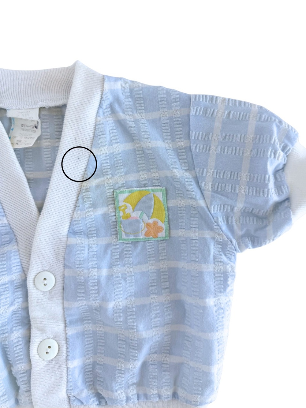 Vintage Baby Romper Set 6-9 Months Beach Teddy Bear Outfit Blue White 2pc - Picture 10 of 13